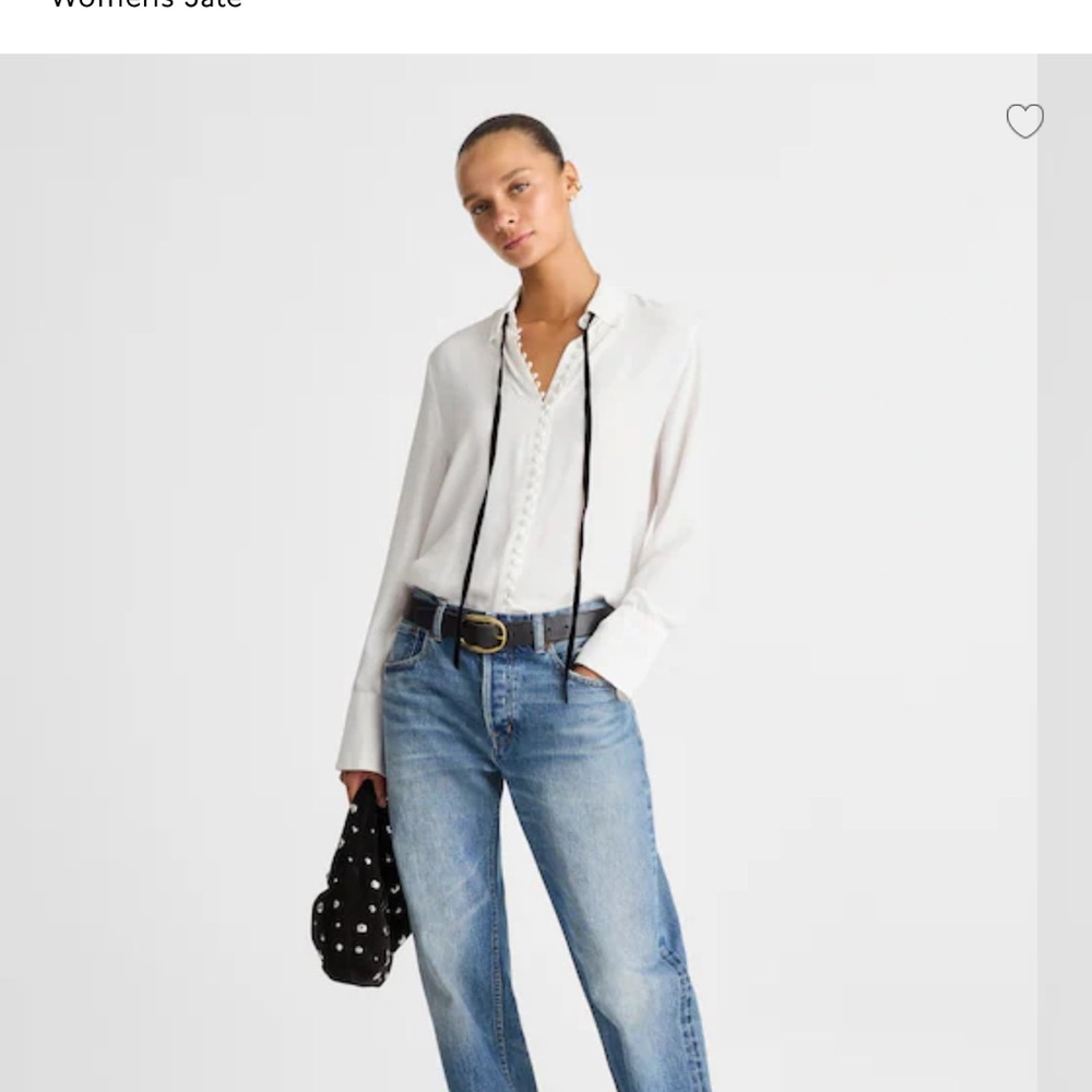 Madewell White Button-Front Blouse with Black Neck Ties